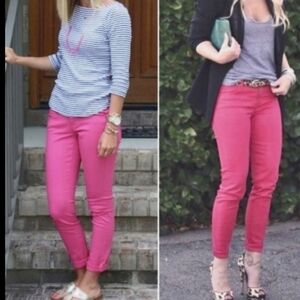 CAbi Bardot marbled hot Pink mid rise stretch slim skinny jeans size 14